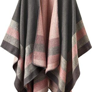 Versatile Women's Knitted Cape Wrap in Pink Gray - Perfect for Cold Days
